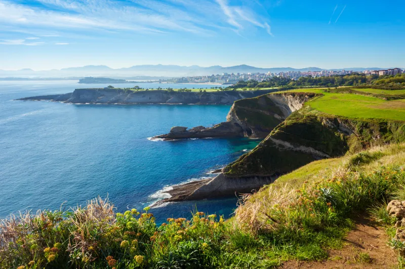 santander city cliff aerial view from the viewpoint near the faro cabo mayor lighthouse in santander city, cantabria region of spain