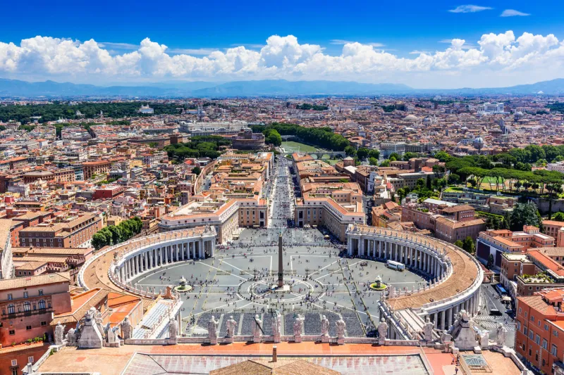 rome, italy - june 17, 2018  famous saint peter's square in vatican and aerial view of the city