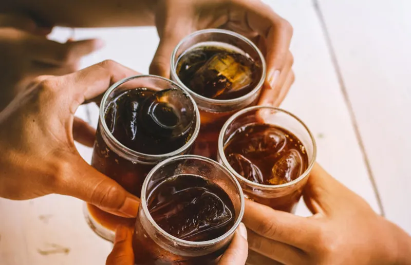 people drinking soft drink,beverage, black water,for party,meeting,with fun and happy