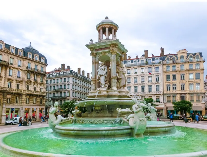 lyon, france - june 16, 2016  the fountain at jacobin's place in lyon, france on june 16