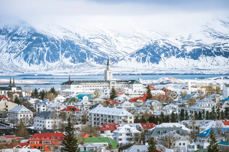 reykjavik the capital city of iceland in winter view from above