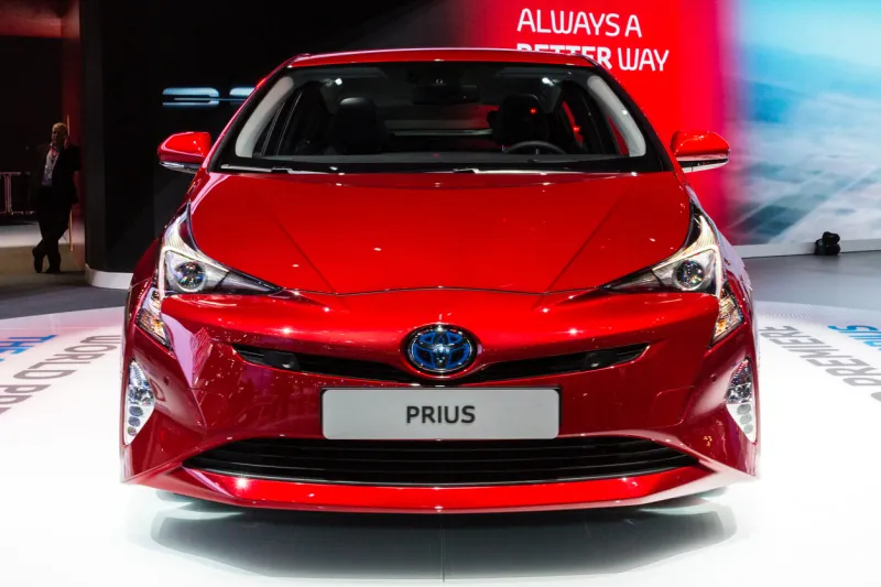 frankfurt, deutschland - september 16, 2015  2016 toyota prius presented on the 66th international motor show in the messe frankfurt