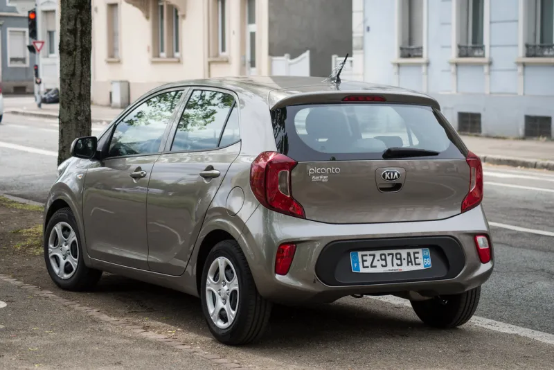 mulhouse - france - 4 may 2021 - rear view of grey kia picanto parked in the street