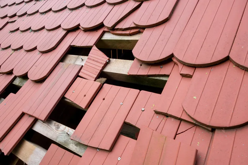 damaged roof of an old house