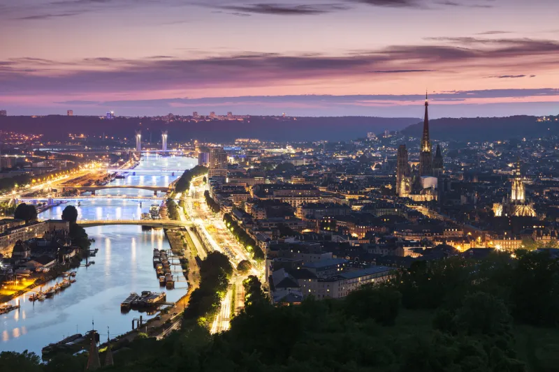 panorama of rouen at sunset rouen, normandy, france