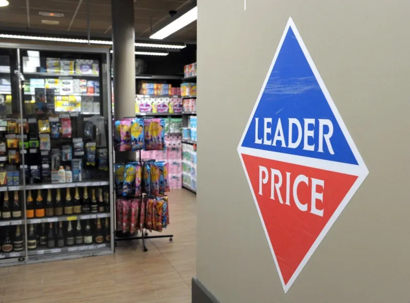 picture shows the logo of leader price taken in a franprix store in paris on september 18, 2013 leader price's low cost products are distributed in franprix stores  afp photo eric piermont (photo by eric piermont   afp)