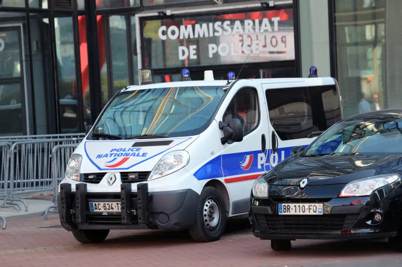 paris, france - october 16, 2018  french police van renault trafic parked in front of the police station la défense district, europe