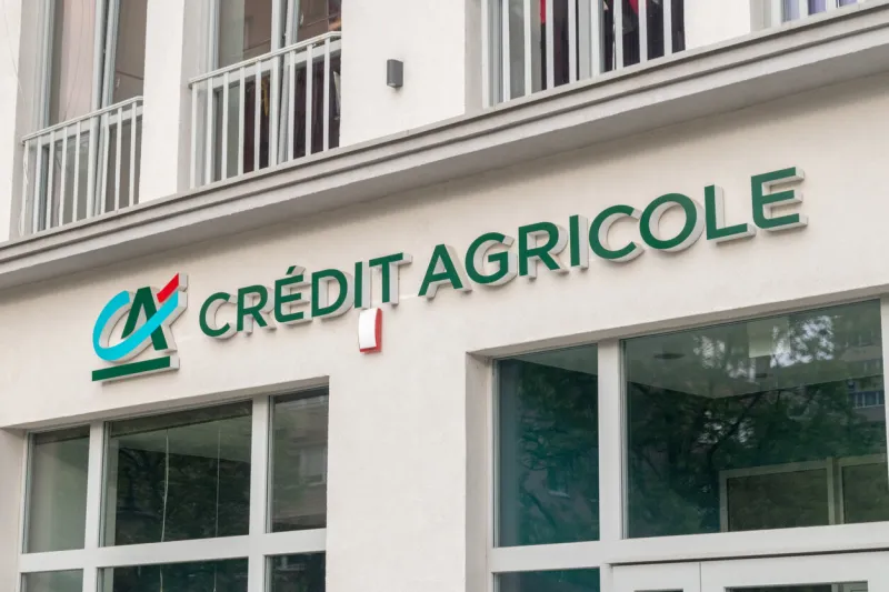legnica, poland - june 1, 2021  logo and sign of credit agricole bank polska