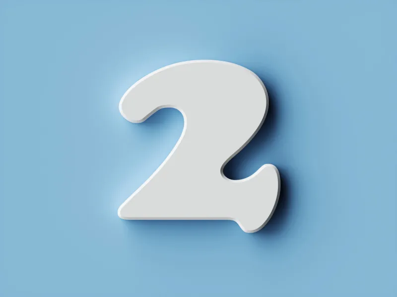 white paper digit alphabet character 2 two font front view number 2 symbol on a blue background 3d rendering illustration