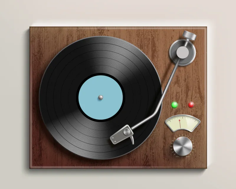vintage record player with retro vinyl disc vector realistic illustration
