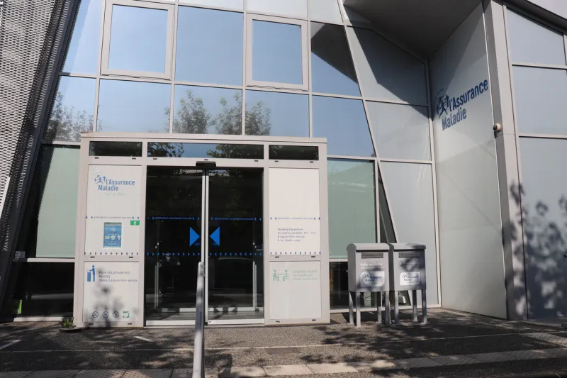 the head office of the health insurance of puy de dome, modern office building of the social security, view from the outside, city of clermont ferrand, departement of puy de dome, france