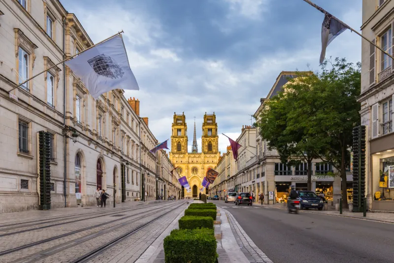 orleans, france, october 10, 2019  orelans center and royal cathedral of the holy cross during the evening