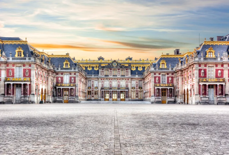 paris, france - may 2019  versailles palace outside paris at sunset