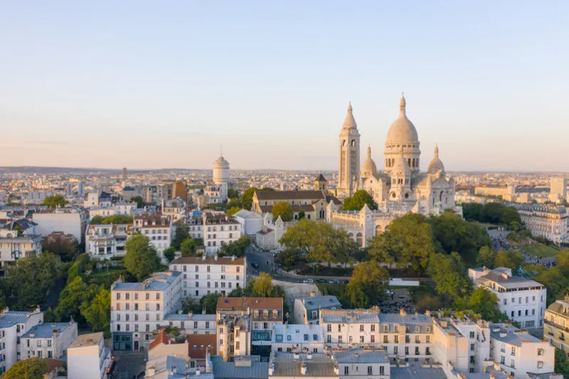 aerial view of montmartre and sacre coeur basilica