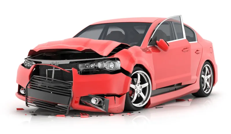 red car crash on isolated white background 3d illustration