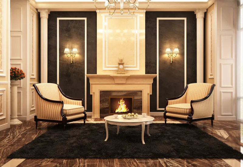 luxury fireplace room design in big house