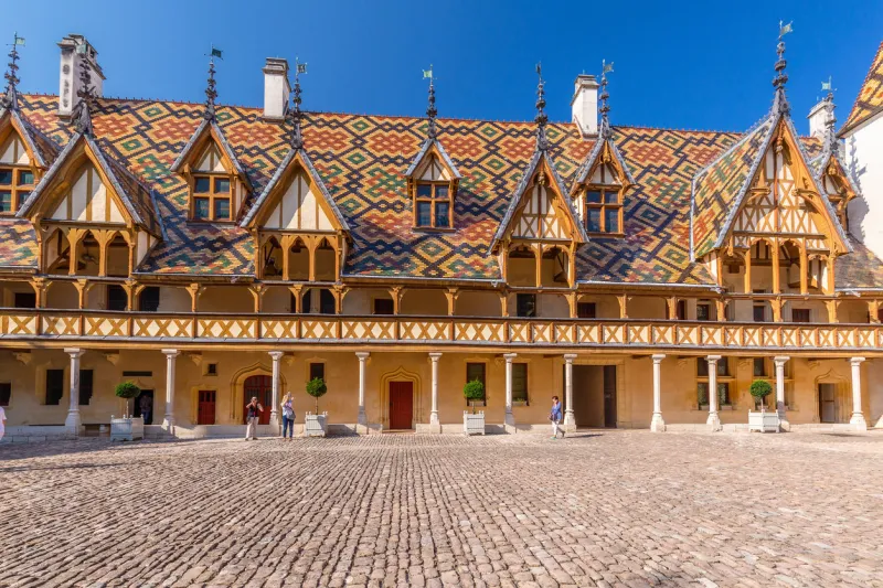 19 september 2019 view of hotel dieu or hospice de beaune, in burgundy