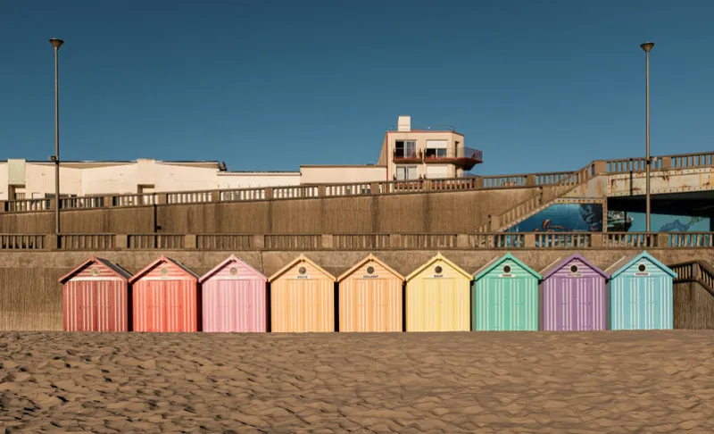 stella plage, france - 21 july 2020  vintage beach cabins along the english channel in france