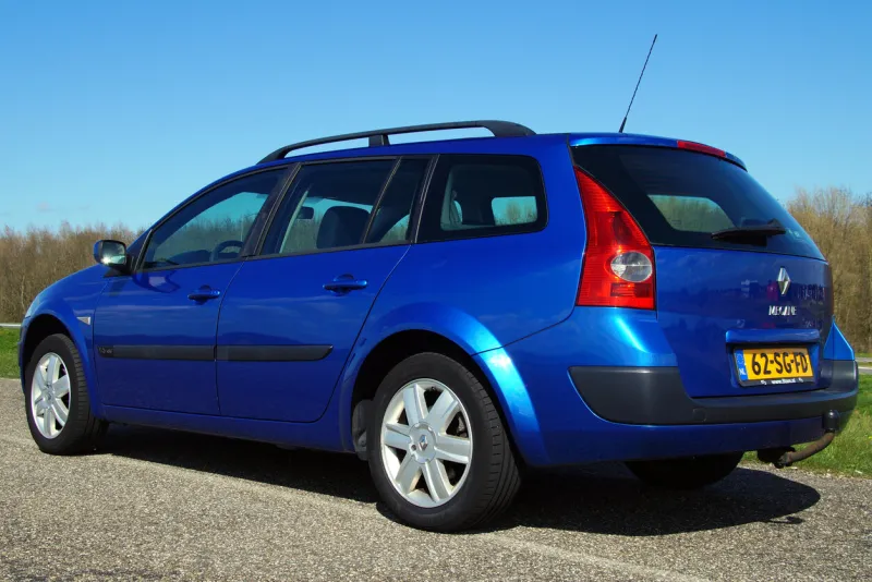 almere, flevoland, the netherlands - march 17, 2015  metallic blue renault megane grand tour ii 16 16v tech line this model 2005 is the second generation of the popular french family car