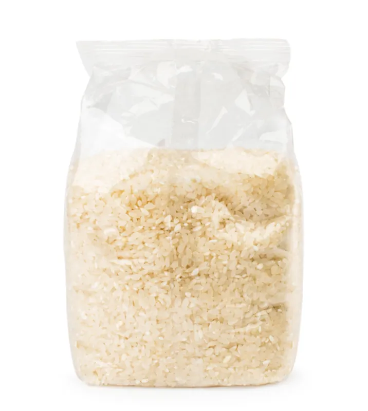 rice in a pack close-up on a white background isolated
