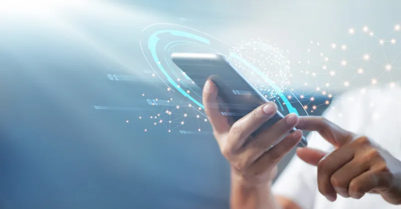 man using mobile smart phone with global network connection, technology, innovative and communication concept