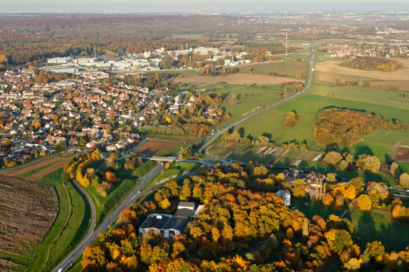 bruyères-le-châtel, france - october 30, 2015  city seen from the sky in autumn, ile-de-france région, france
