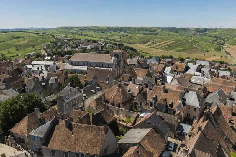 great view from the town of sancerre and the vineyards of sancerre