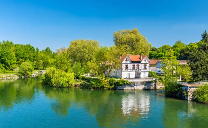 picturesque landscape of the charente river at cognac - france