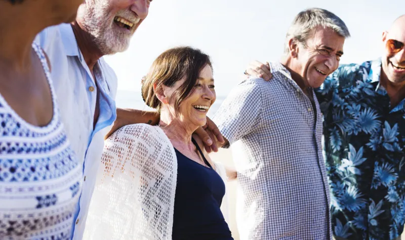 group of seniors on the beach