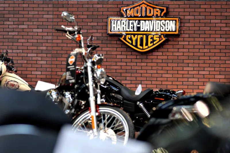 bucharest, romania - april 22, 2012  harley davidson logo is displayed on a wall during a motorcycle exhibition in bucharest, romania