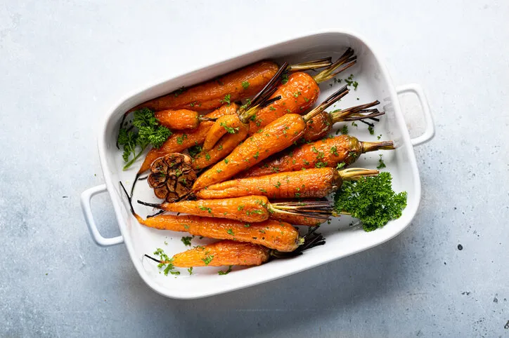 baked carrots, healthy root vegetables concept