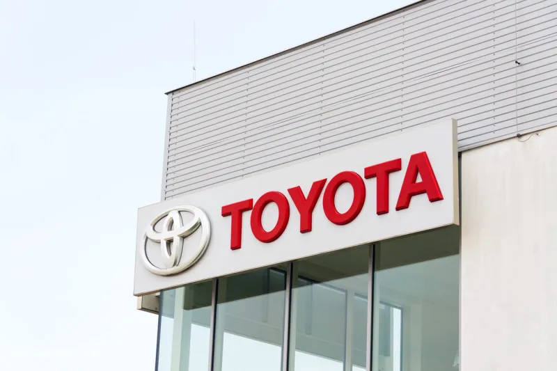 prague, czech republic - september 23, 2017  toyota motor corporation logo on dealership building on september 23, 2017 in prague toyota turns its gazoo racing team into new sports brand, the gr brand