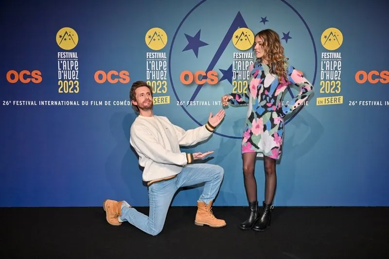 philippe lacheau, elodie fontan attending the opening ceremony of 26th alpe d huez comedy film festival in alpe d huez, france on january 16, 2023 photo by julien reynaud aps-medias abacapresscom
