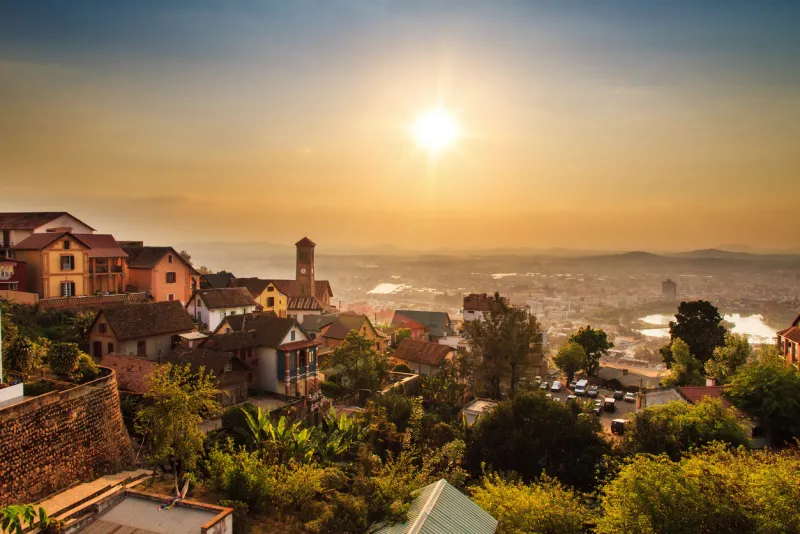 beautiful cityscape panorama of antananarivo, madagascar, at sunset