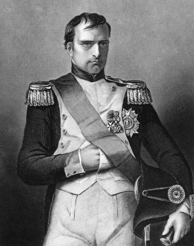 close-up of a black and white portrait of napoleon bonaparte