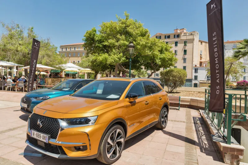 ajaccio, corsica, france - july 13, 2019  citroen ds7 and ds3 crossback cars showcased on general de gaulle square ajaccio is a largest settlement on the island of corsica
