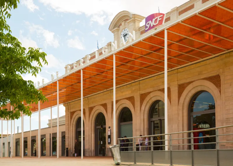 perpignan, france - may 11, 2017  railway station of perpignan inextricably linked with work of great salvador dali