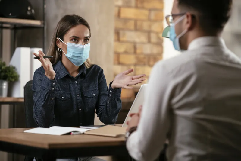 job interview business meeting businessman and businesswoman in office