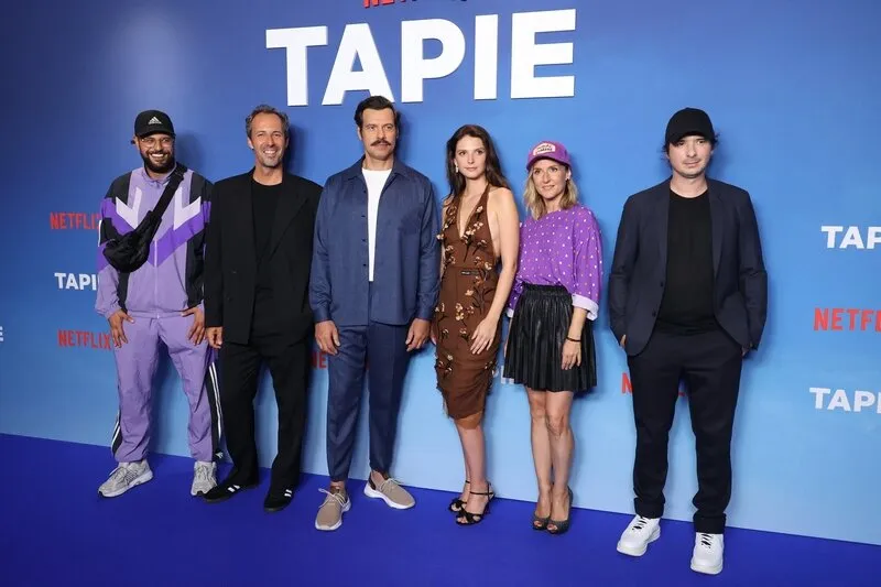 hakim jemili, tristan seguela, laurent lafitte, joséphine japy, camille chamoux et olivier demangel assistent à la première de tapie à l'ugc normandie à paris, france, le 11 septembre 2023 photo par jerome dominé abacapresscom