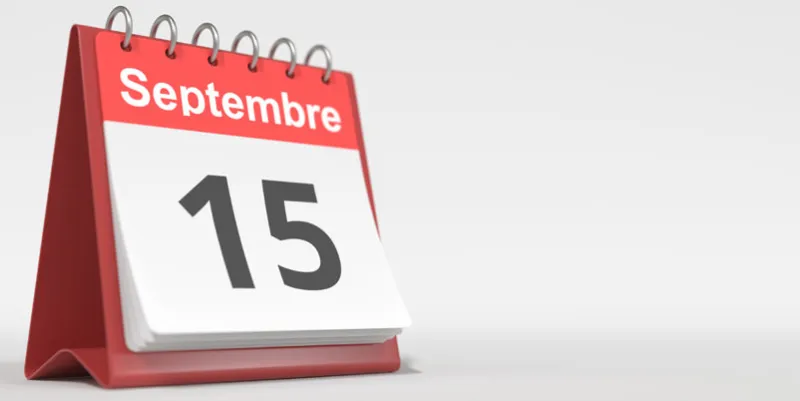 september 15 date written in french on the flip calendar page