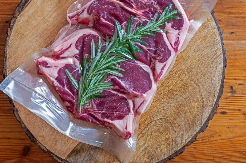 lamb chops vacuumed for preservation or sous vide cooking
