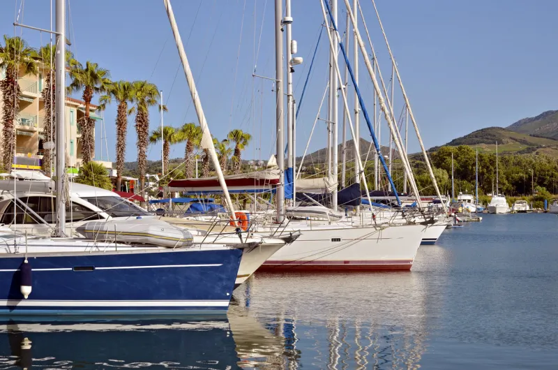 port of argelès-sur-mer , commune on the côte vermeille in the pyrénées-orientales department, languedoc-roussillon region, in southern france