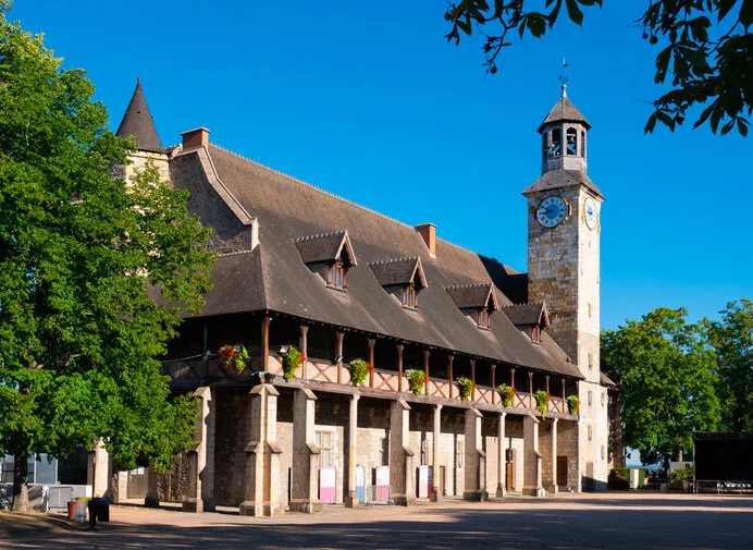 castle of dukes of bourbon, view from the outside city of montlucon, department of allier, france