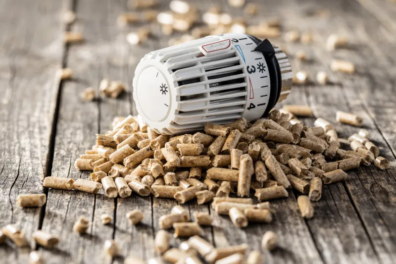 wooden pellets and thermostatic head
