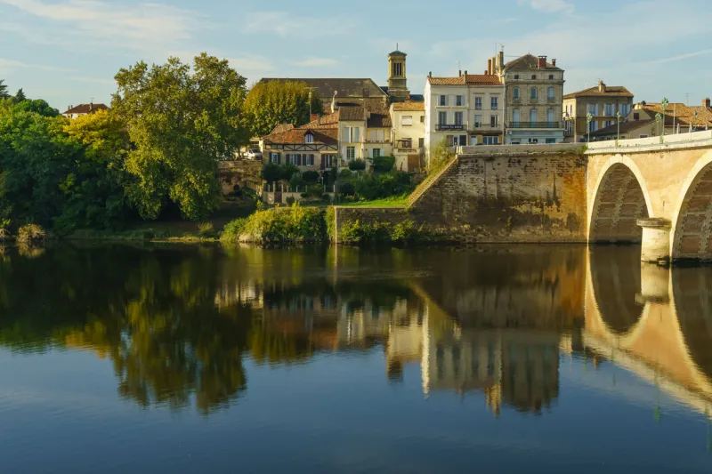 bridge over the dordogne river in bergerac new aquitaine france