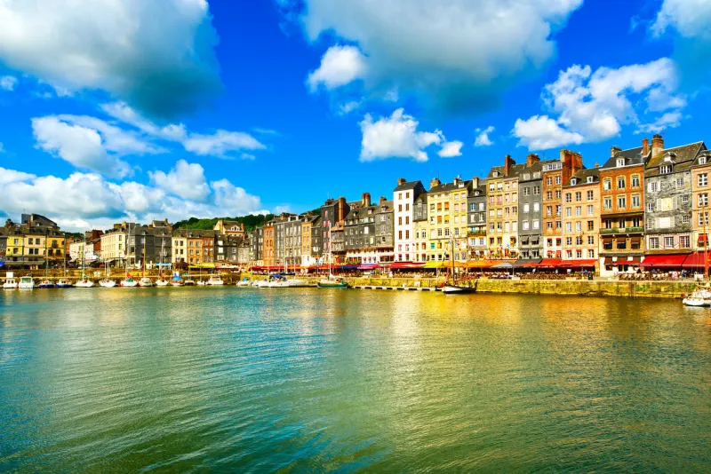 honfleur famous village harbor skyline and water normandy, france, europe