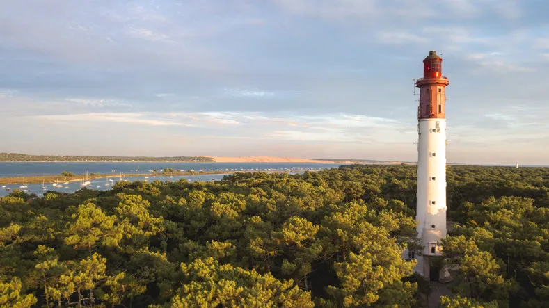 bassin d'arcachon, cap ferret lighthouse and dune du pyla - aerial aerial view