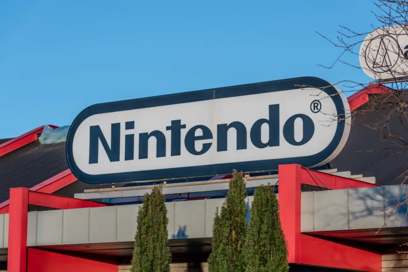 kungsbacka, sweden - january 30 2022  nintendo logo on top of a building entrance