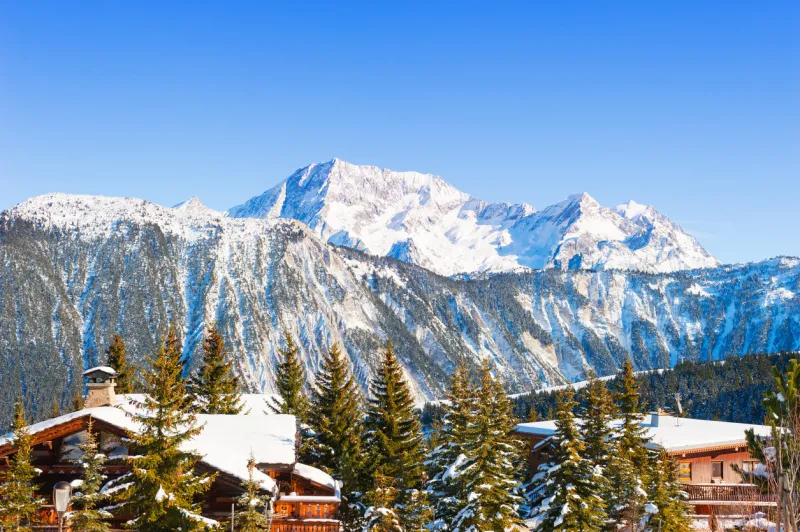 courchevel ski resort in alps mountains, france winter landscape