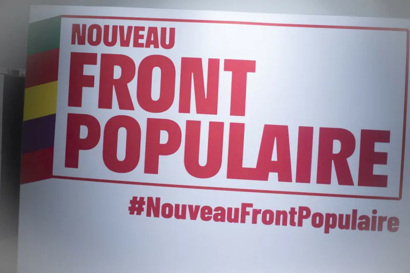 logo du nouveau front populaire dans les locaux de campagne du parti socialiste suite aux résultats du 1er tour des élections législatives anticipées paris, 30 juin 2024 photos de jérémy paoloni abacapresscom